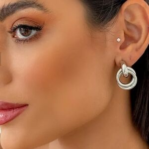 NWT Double Ring Drop Silver Earrings